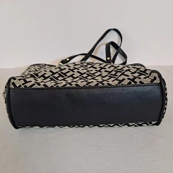 Tommy Hilfiger Shopper Tote Bag Signature TH Pattern Black 9-1/2"×10"×2-1/2" - Picture 14 of 15